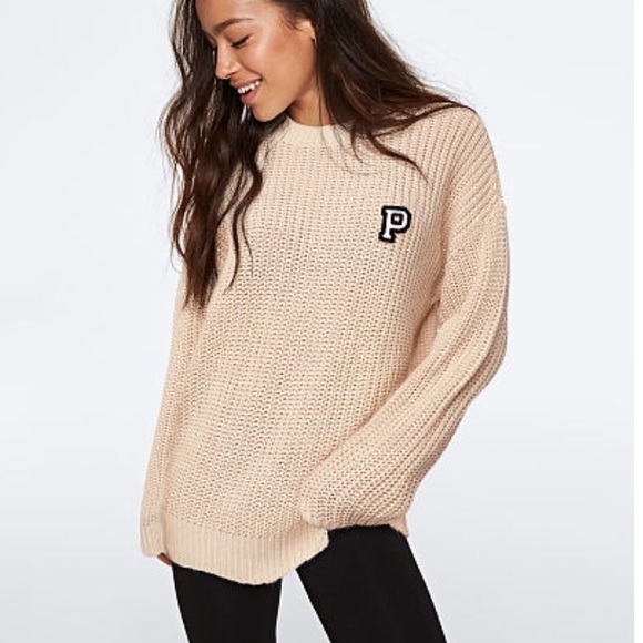 PINK Victoria's Secret Sweaters - VS PINK Heritage Chunky Knit Sweater L oatmeal PINK Victoria's Secret Sweaters - VS PINK Heritage Chunky Knit Sweater L oatmeal